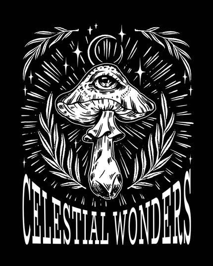 Celestial Wonders Mushroom Psychedelic White Graphic Tee
