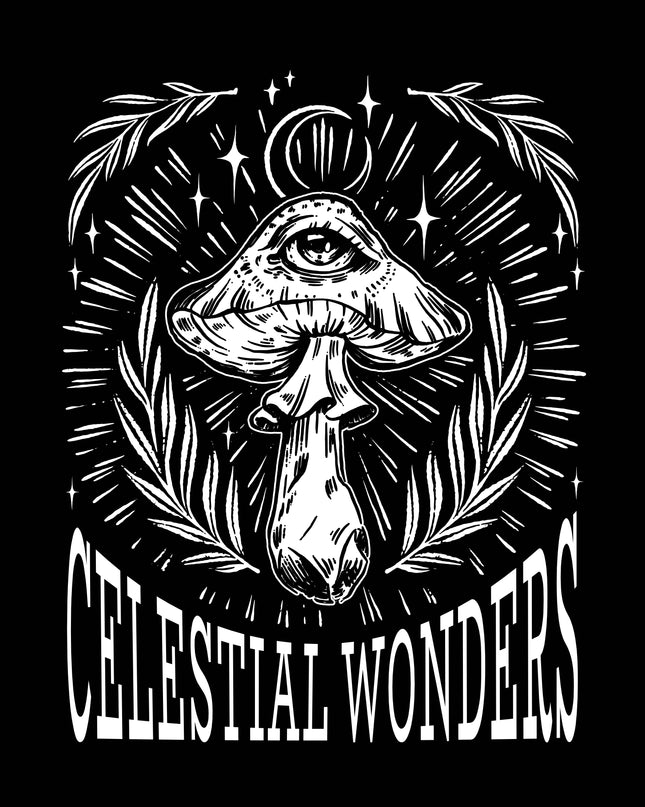 Celestial Wonders Mushroom Psychedelic White Graphic Tee