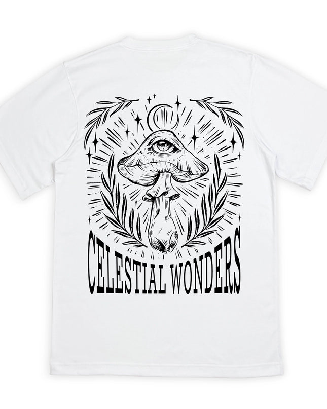 Celestial Wonders Mushroom Psychedelic White Graphic Tee