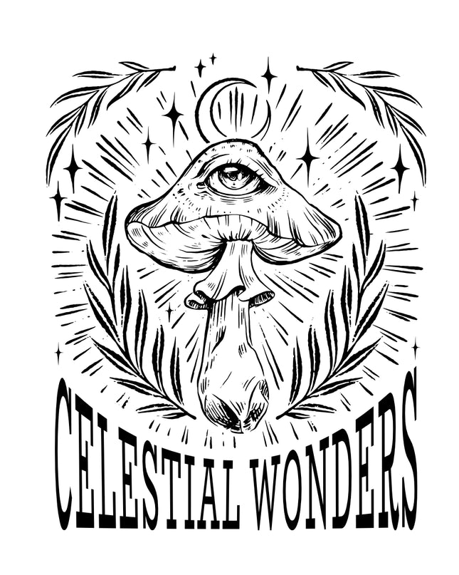 Celestial Wonders Mushroom Psychedelic White Graphic Tee