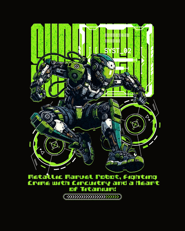 Superhero Robot Mechanical Futuristic Sci-Fi Hero Graphic T-Shirt