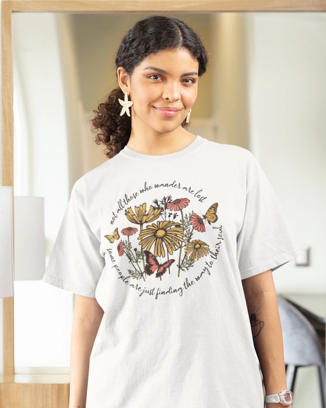 Vintage Flowers and Butterflies Graphic T-Shirt
