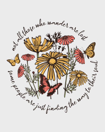 Vintage Flowers and Butterflies Graphic T-Shirt