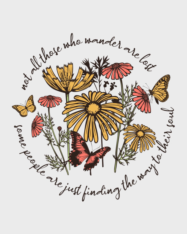 Vintage Flowers and Butterflies Graphic T-Shirt